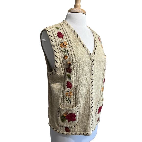 Designers Studio Vintage FALL Sweater Vest Maple Tree Acorn Applique NWT - Picture 3 of 8